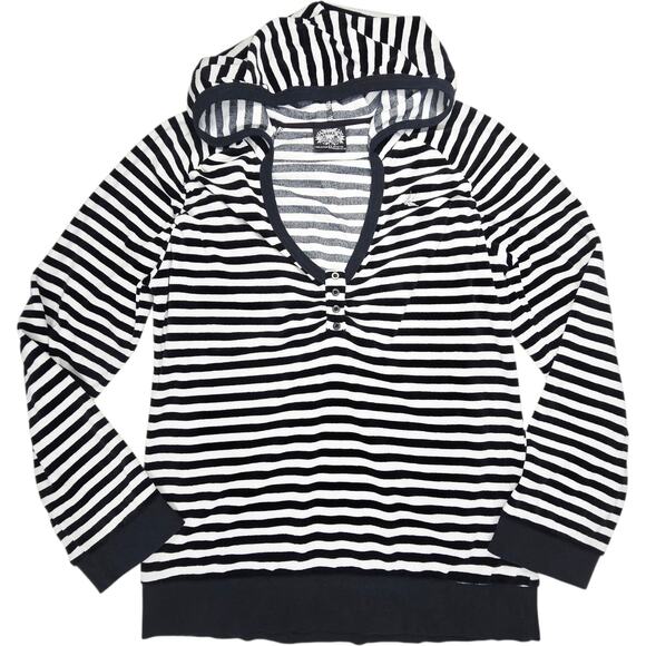Avirex Womens XL Black White Striped Hooded Sweater Shirt Oversized Comfy Soft - Picture 1 of 8